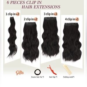 HAIR, 20” Clip in Hair Extensions, Wavy/Curly (6PCS,Brown Black)